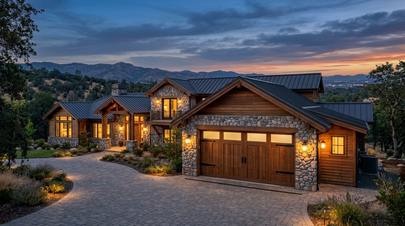 Rachael Fletcher Garage Door Services Exterior Closed Garage Door at Twilight