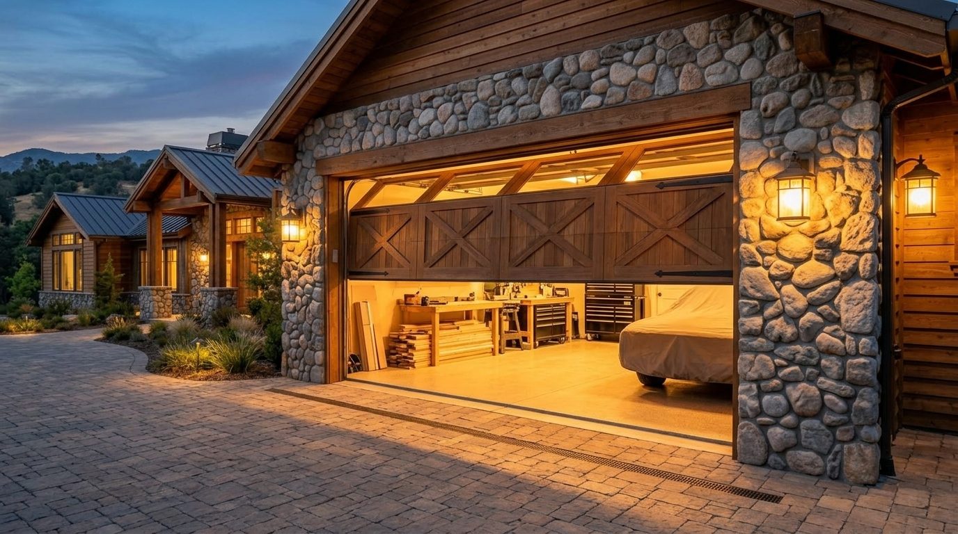 Rachael Fletcher Garage Door Services Garage Door Gliding Open Revealing Warm Illuminated Interior